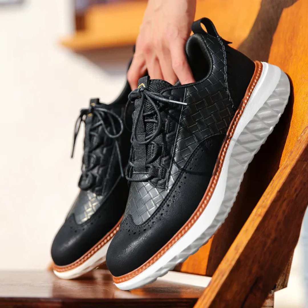 Gewebte Leder-Sneaker mit Brogue-Details und kontrastierender Sohle