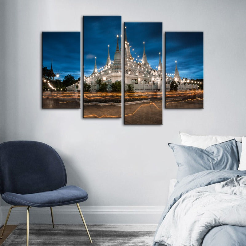 4 Stück Schönes Tempel Nacht Zeit - Leinwand Wandkunst Gemälde | Brehn
