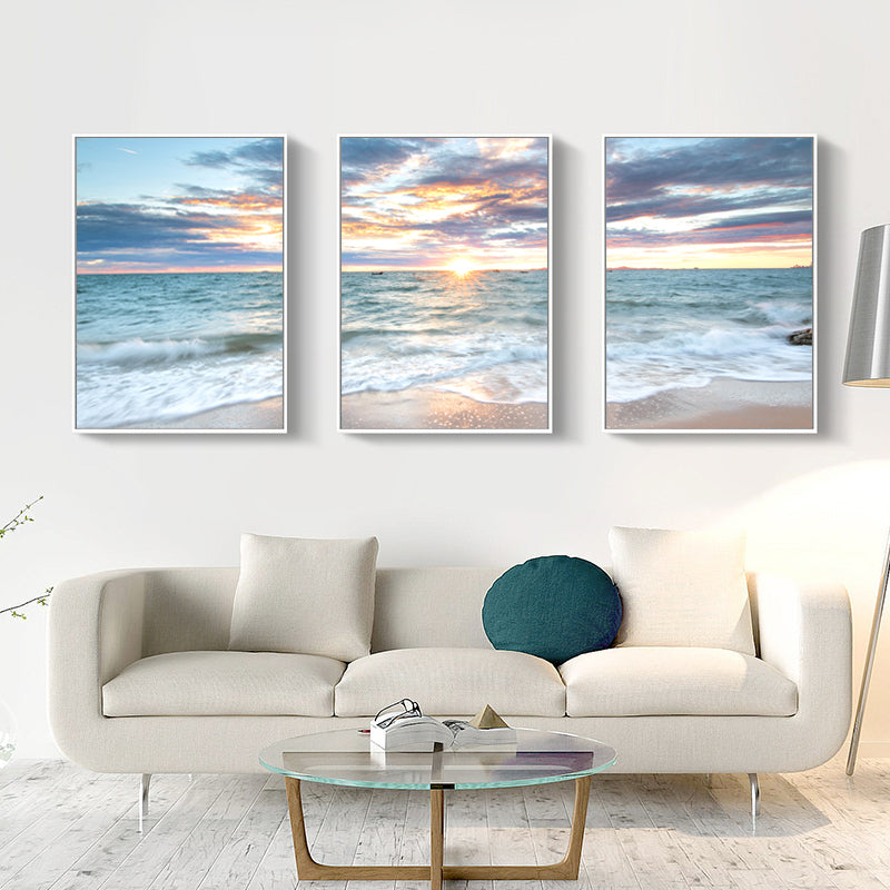 3 Stück Sonnenaufgang Strand Landschaft Poster Leinwand | Brehn