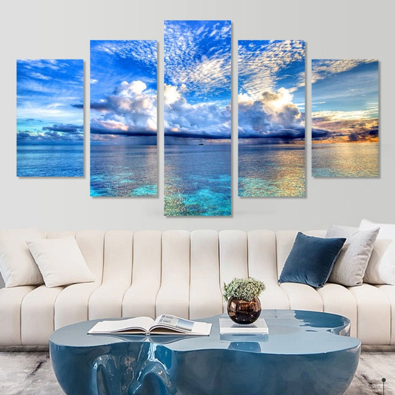 5 Stück Wunderschöne Blaue Meer Landschaft - Leinwand Wandkunst Malerei