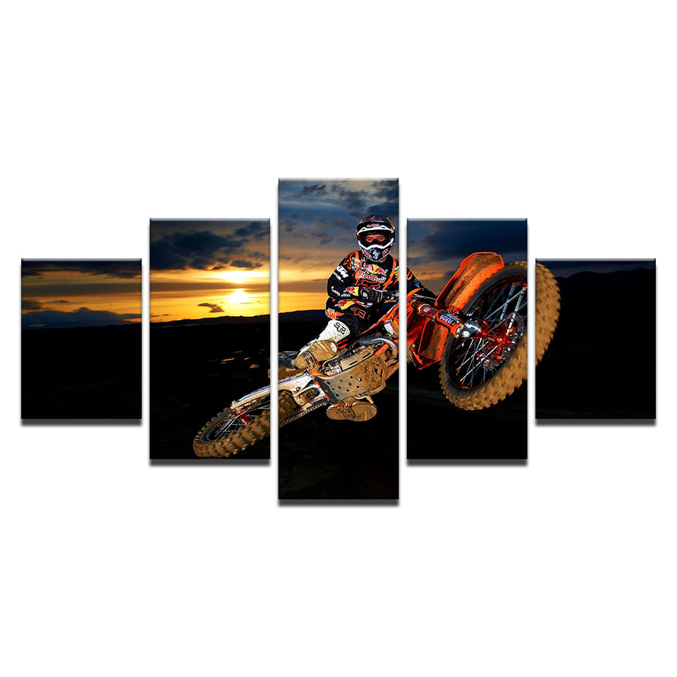 Motorbike Soaring 5 Teile - Leinwand Wandkunst Gemälde