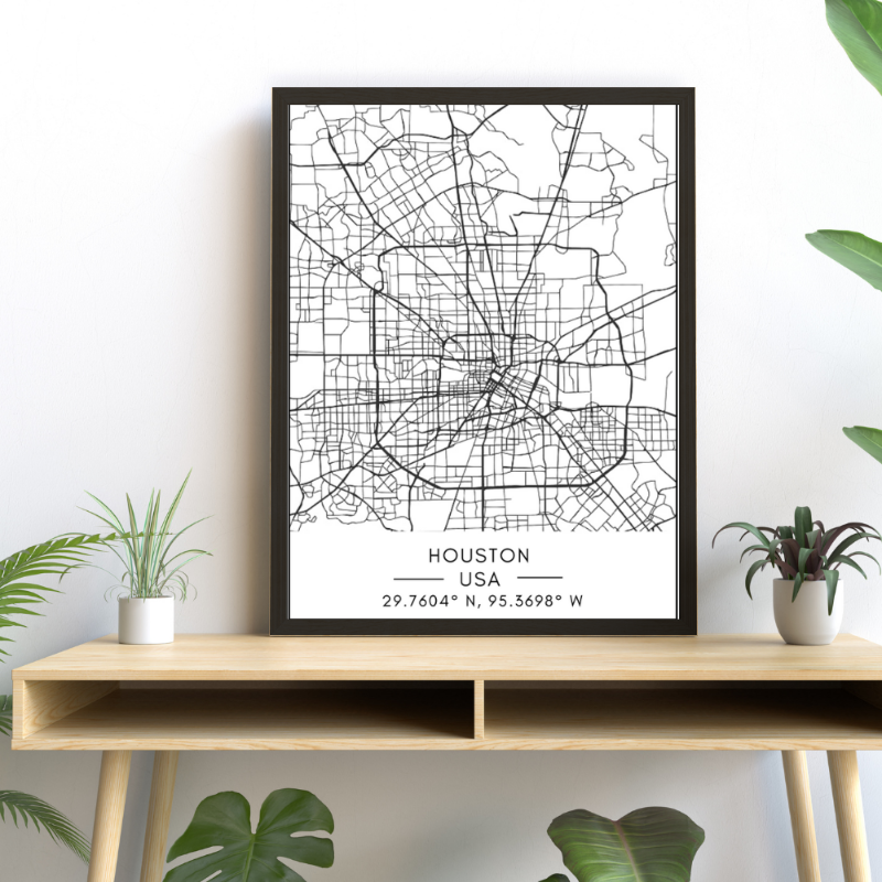Houston Stadtplan - Leinwand Wandkunst Gemälde
