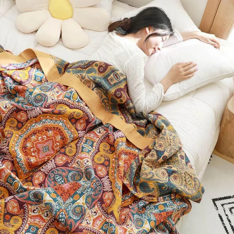 Sunrise Boho Wende-Decke, 100% Baumwolle Kühlende Steppdecke | Brehn