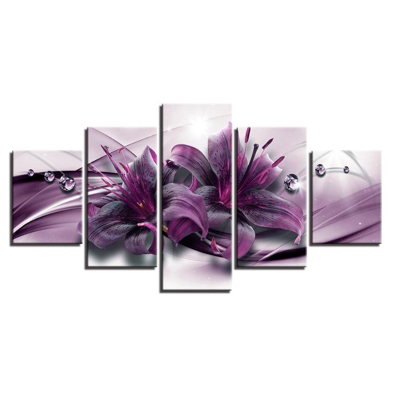5-teilige lila Blüten - Leinwand Wandkunst Malerei