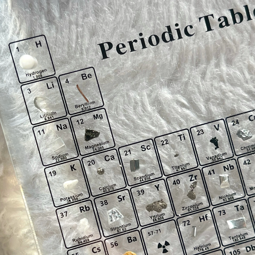 Beleuchtete periodische Tabelle mit echten Elementen - Elementa | Brehn