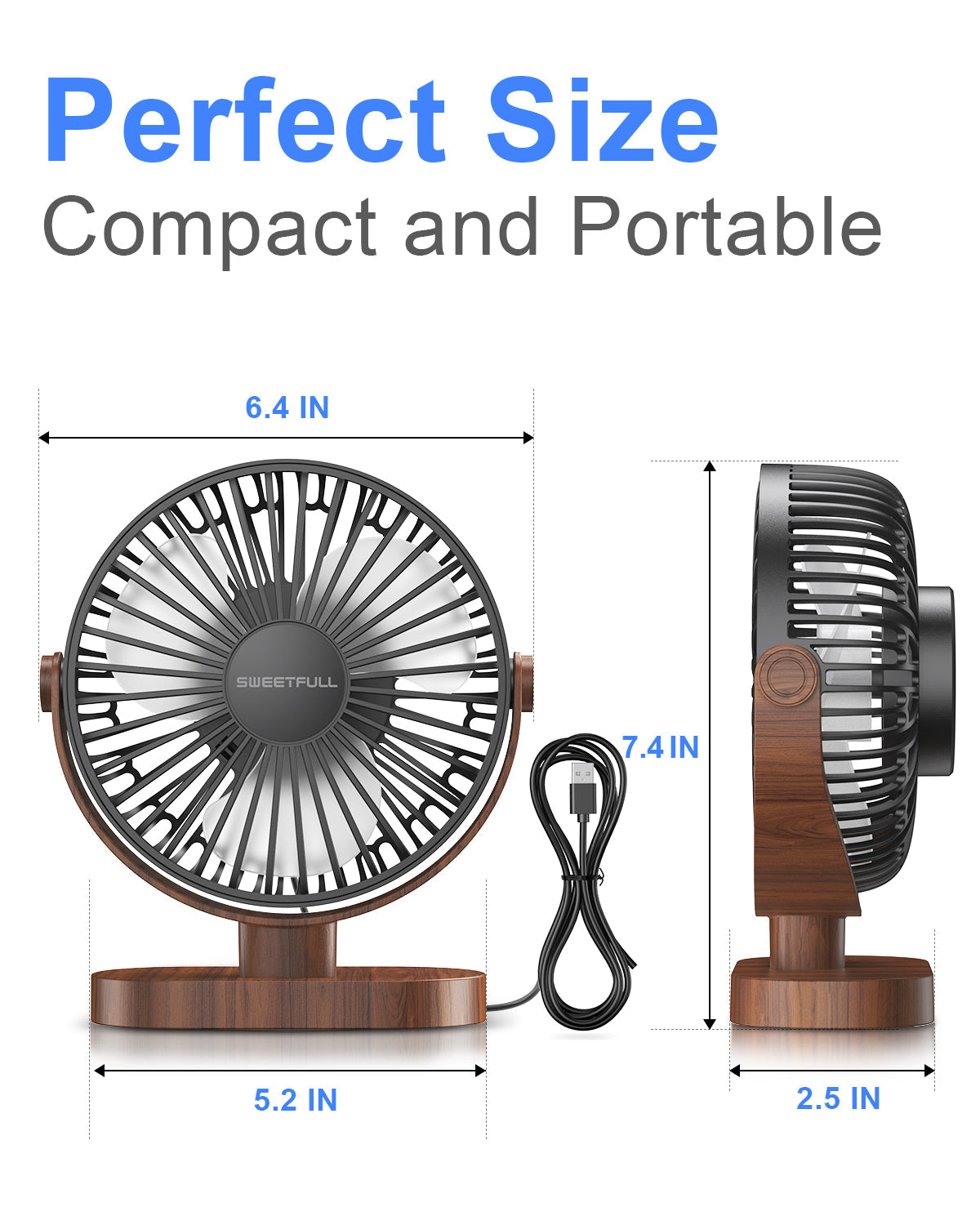 6,5 Zoll USB Kleiner Tischventilator für Zuhause Büro Auto Outdoor Reisen | Brehn