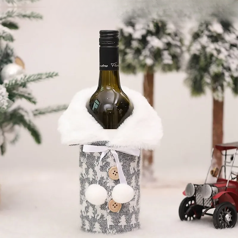 Weihnachtliche Flaschenhülle mit Fellkragen – Festliche Hülle für Weinflaschen, Wichtel-Deko für Weihnachten, Perfekt als Geschenkverpackung | Brehn