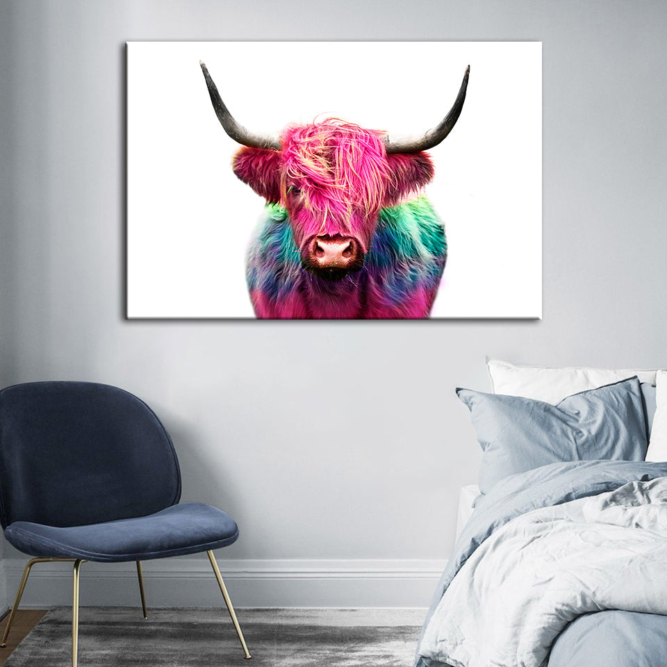 Bunte rosa Kuh – Leinwandbild