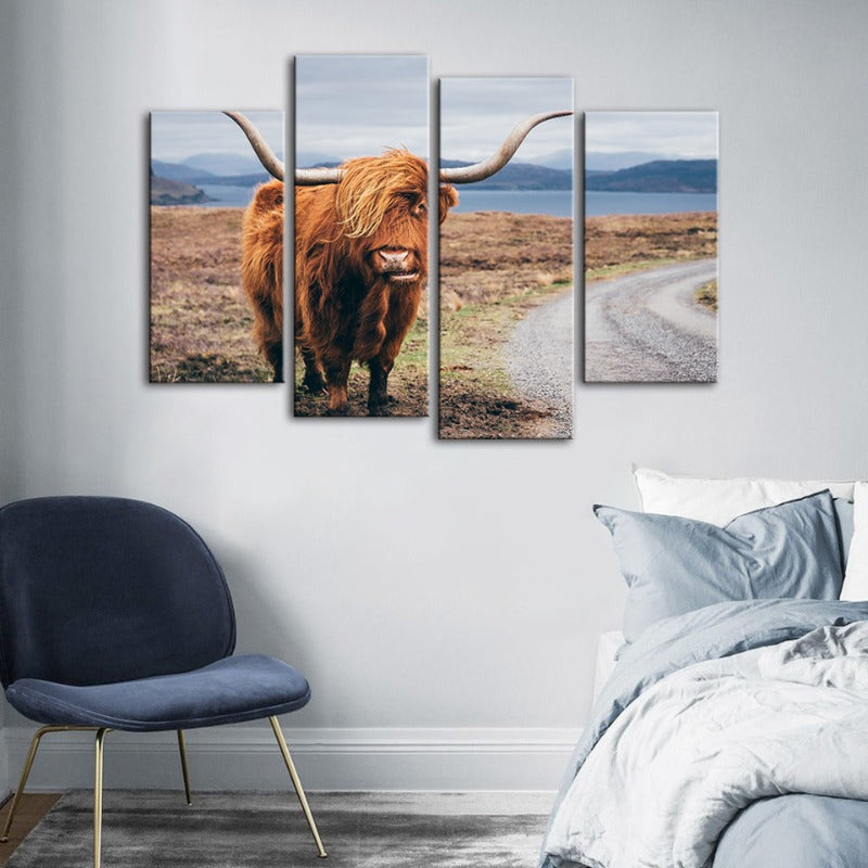 4-teilige schöne braune Kuh - Canvas Wandkunst Gemälde | Brehn