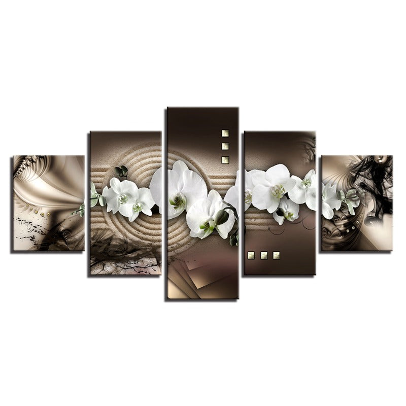 Abstrakte Weiße Orchideen 5 Teile - Leinwand Wandkunst Gemälde