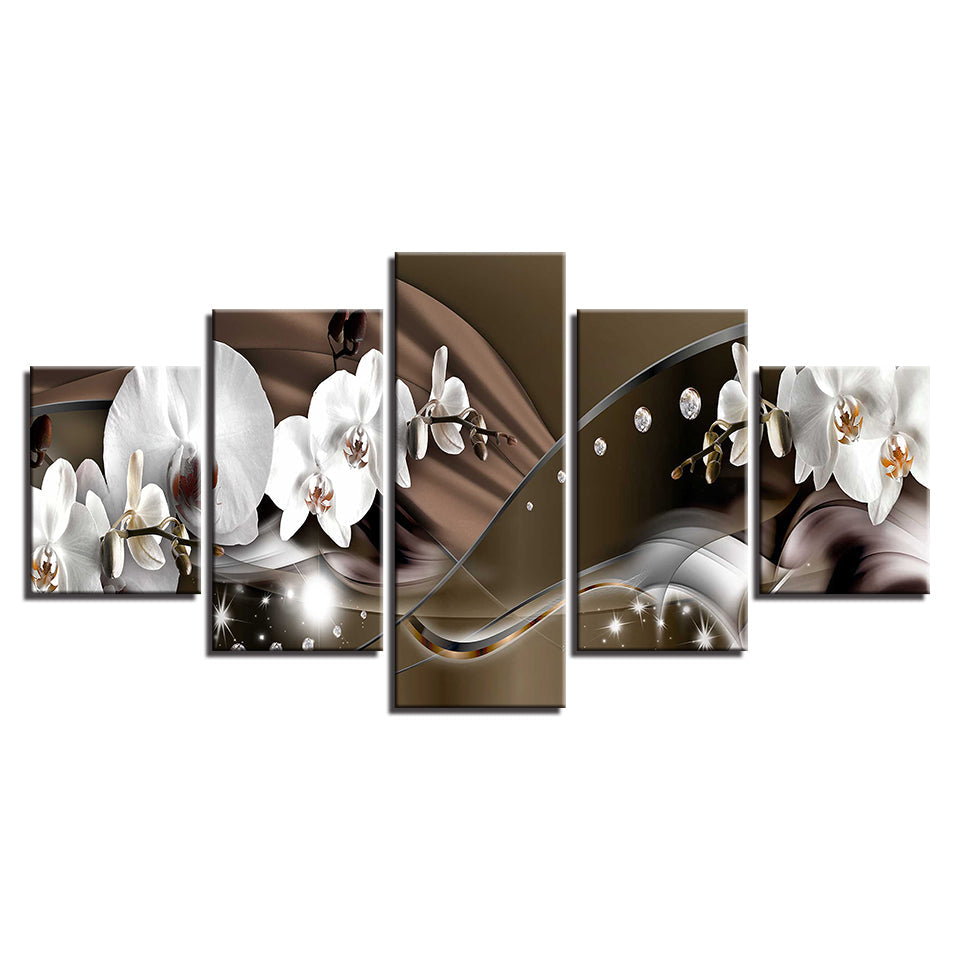 Formale Braune und Weiße Orchideen 5 Teile - Leinwand Wandkunst Malerei