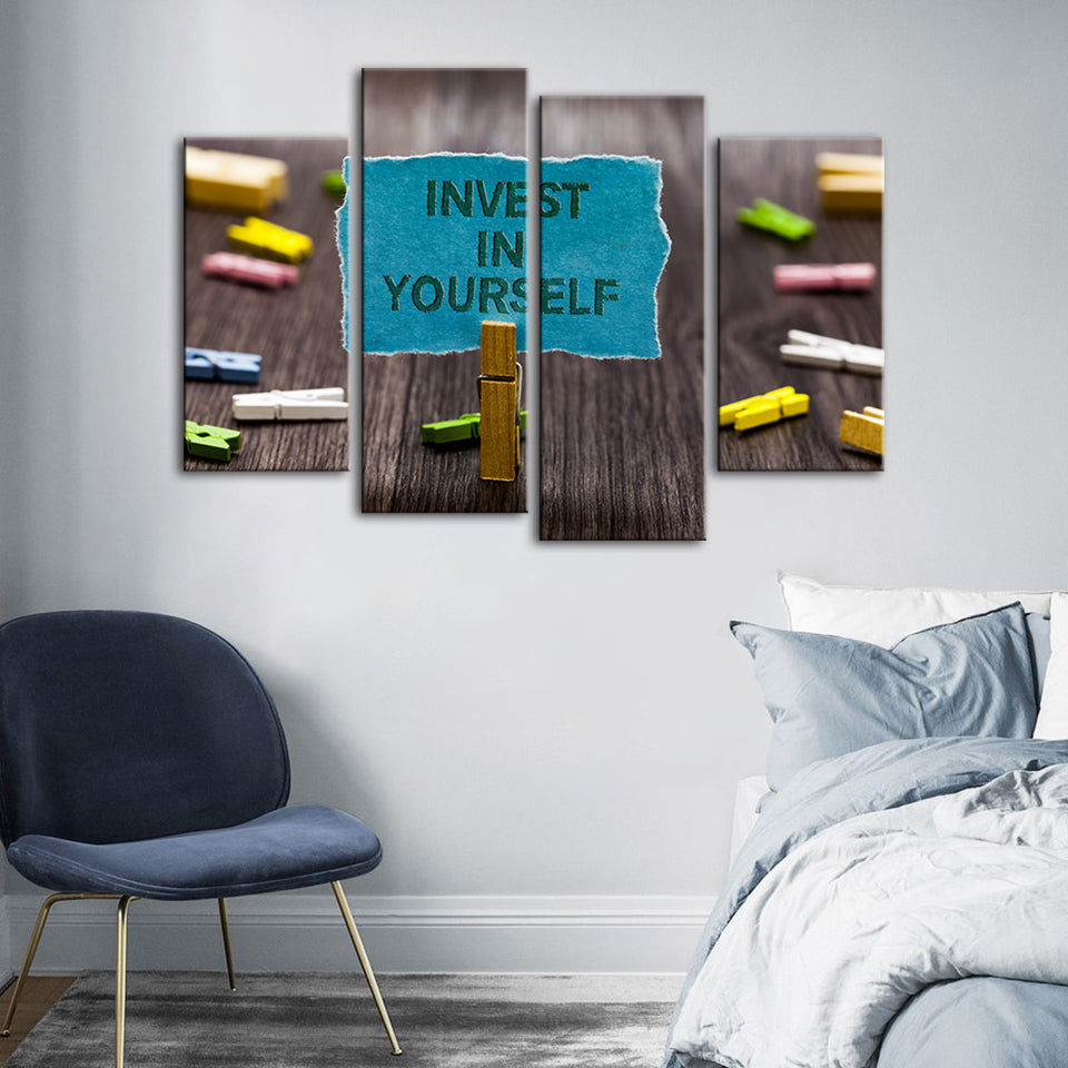 Investiere in dich selbst 4-teilig - Leinwand Wandkunst Malerei