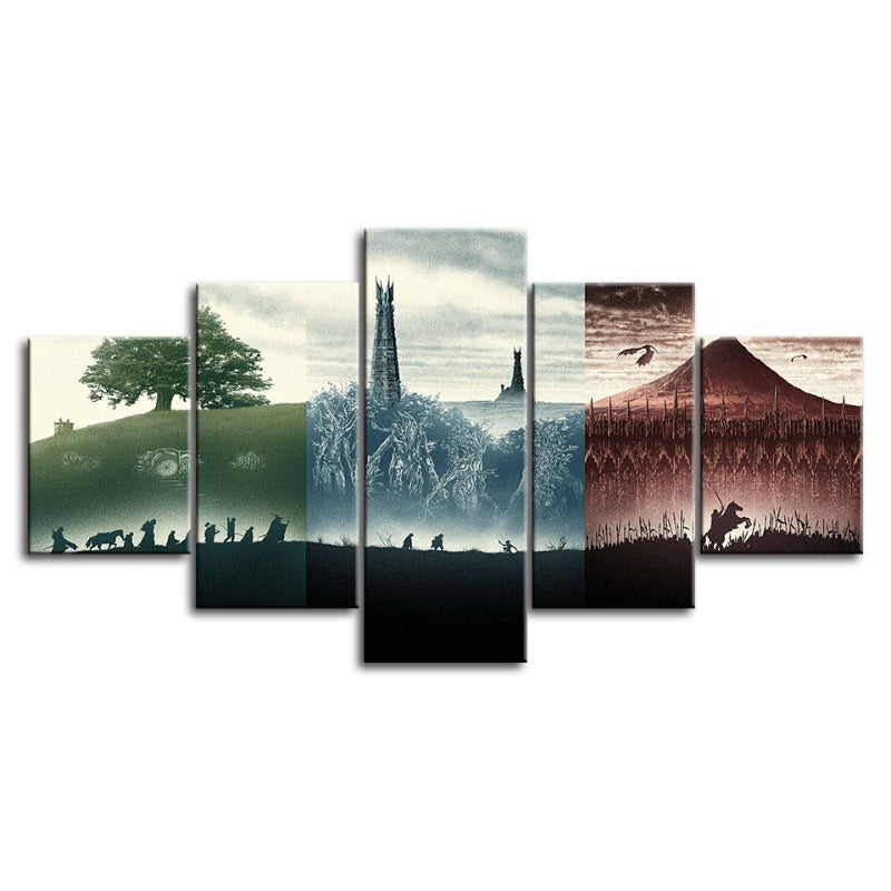 5-teilige monochromatische Landschaften - Leinwand Wandkunst Gemälde