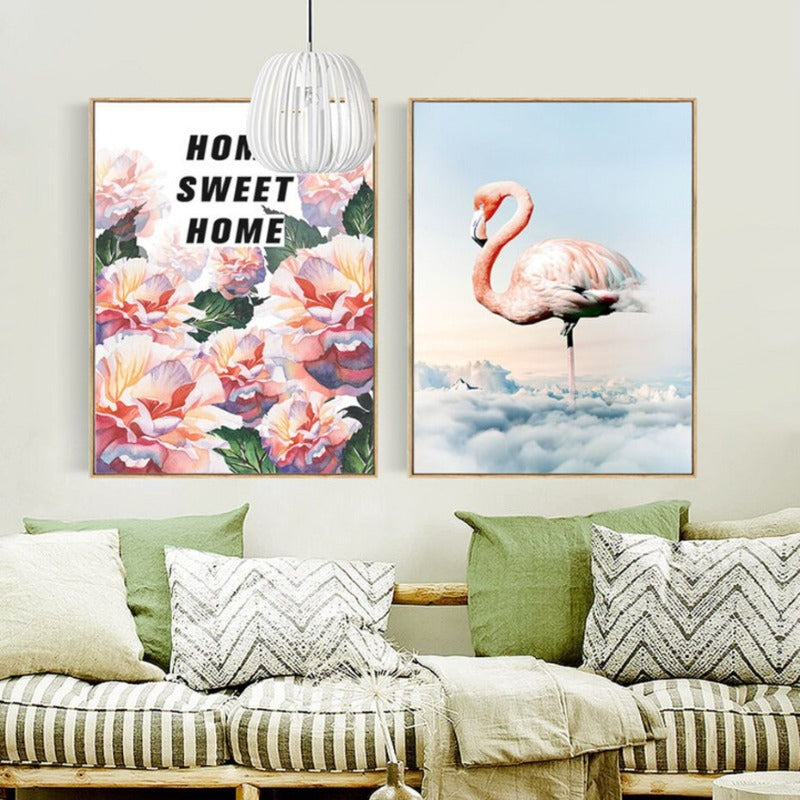Flamingo In Landschaft - Leinwandwandkunstmalerei