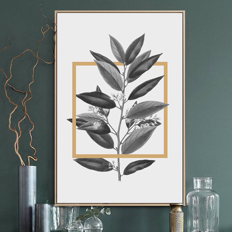 Graue Blumen Geometrische Nordische Drucke Poster - Leinwand Wandkunst Malerei