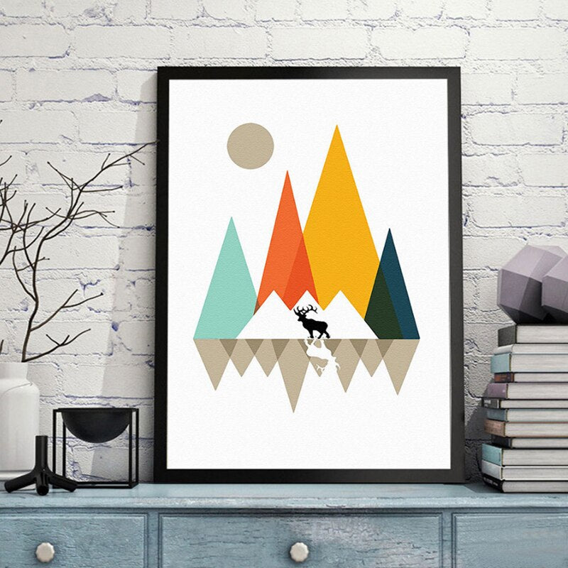 Mountain Peak Sunrise Nordic Poster - Leinwand Wandkunst Gemälde