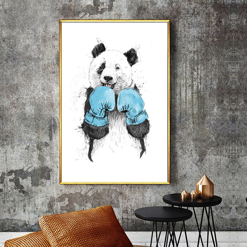 Lustiger Boxen Panda Tier Banksy - Leinwand Wandkunst Malerei