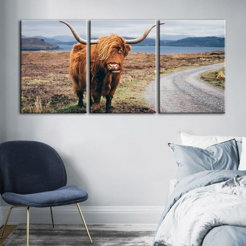 Schöne Braune Kuh-Canvas Wandkunst Gemälde 3 Stücke