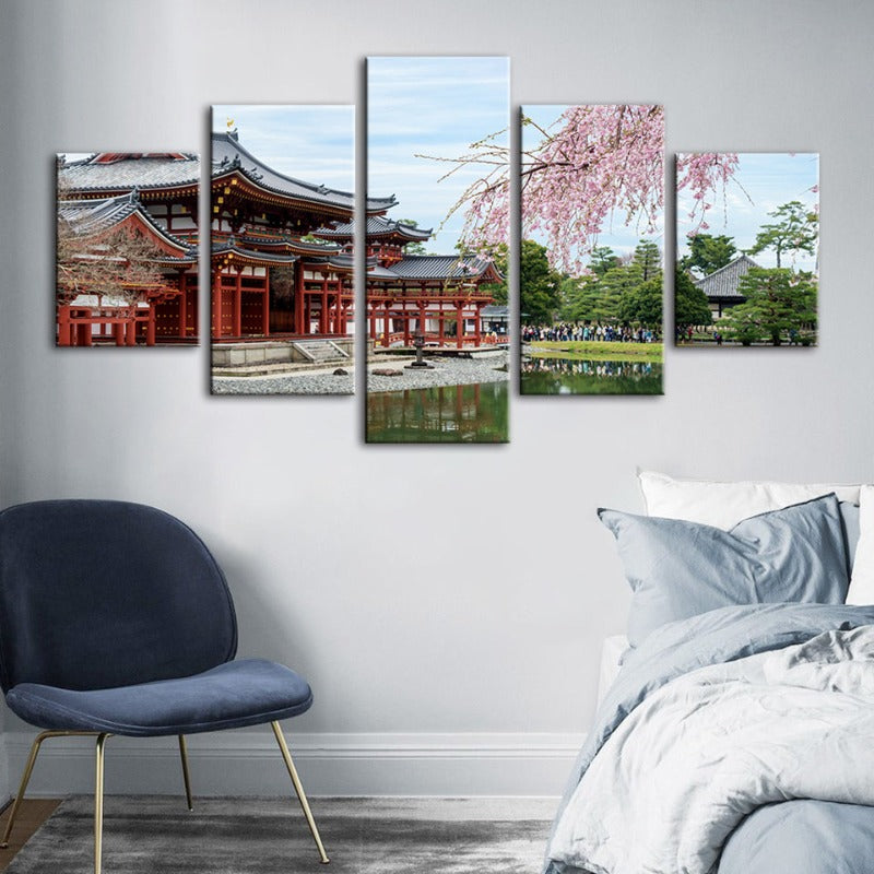 5-teilige Kirschblüte - Leinwand Wandkunst Malerei