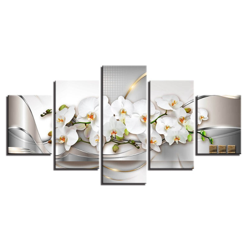 5-teiliges Golden Hue Weiß Blume - Leinwand Wandkunst Gemälde