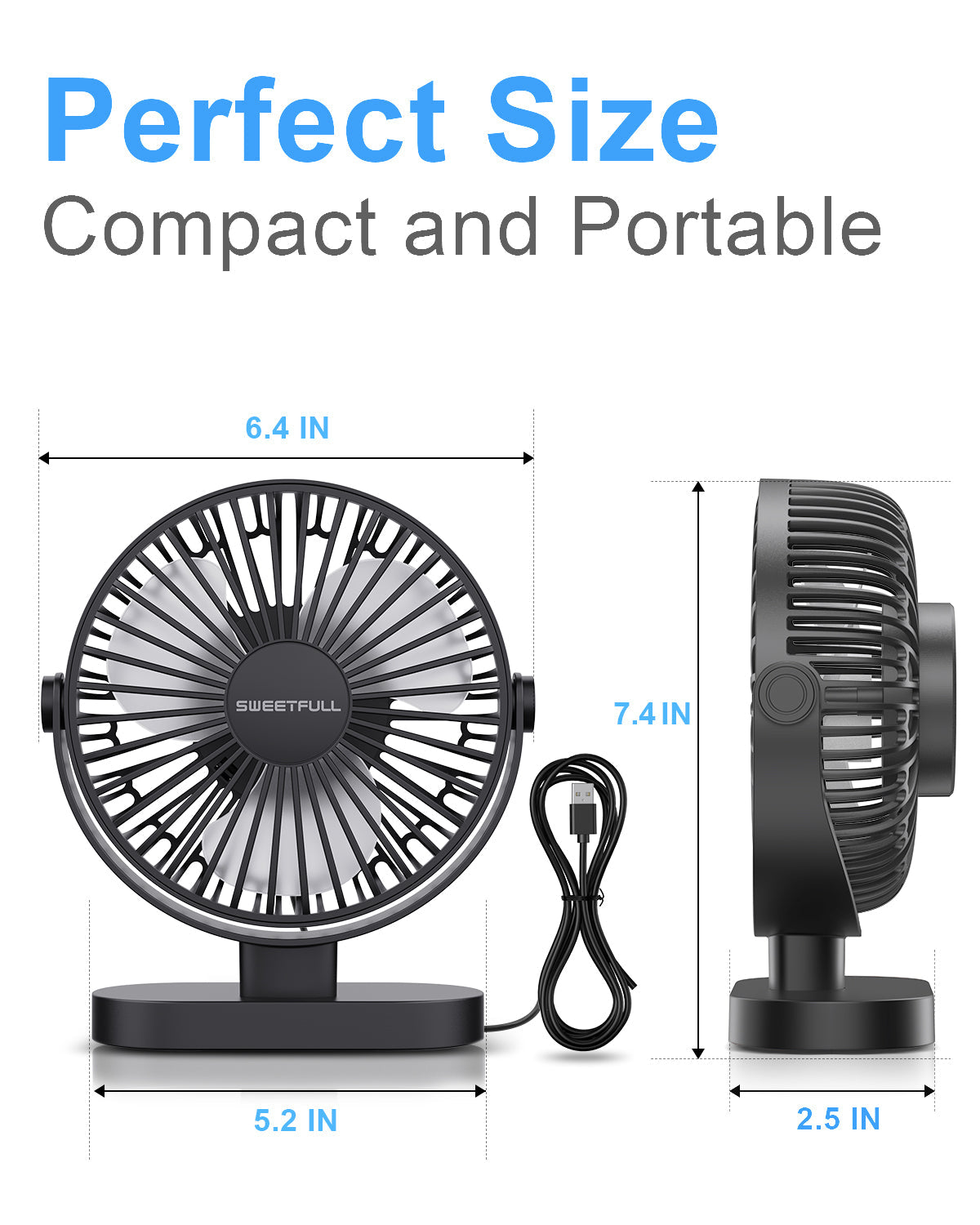 6,5 Zoll USB Kleiner Tischventilator für Zuhause Büro Auto Outdoor Reisen | Brehn
