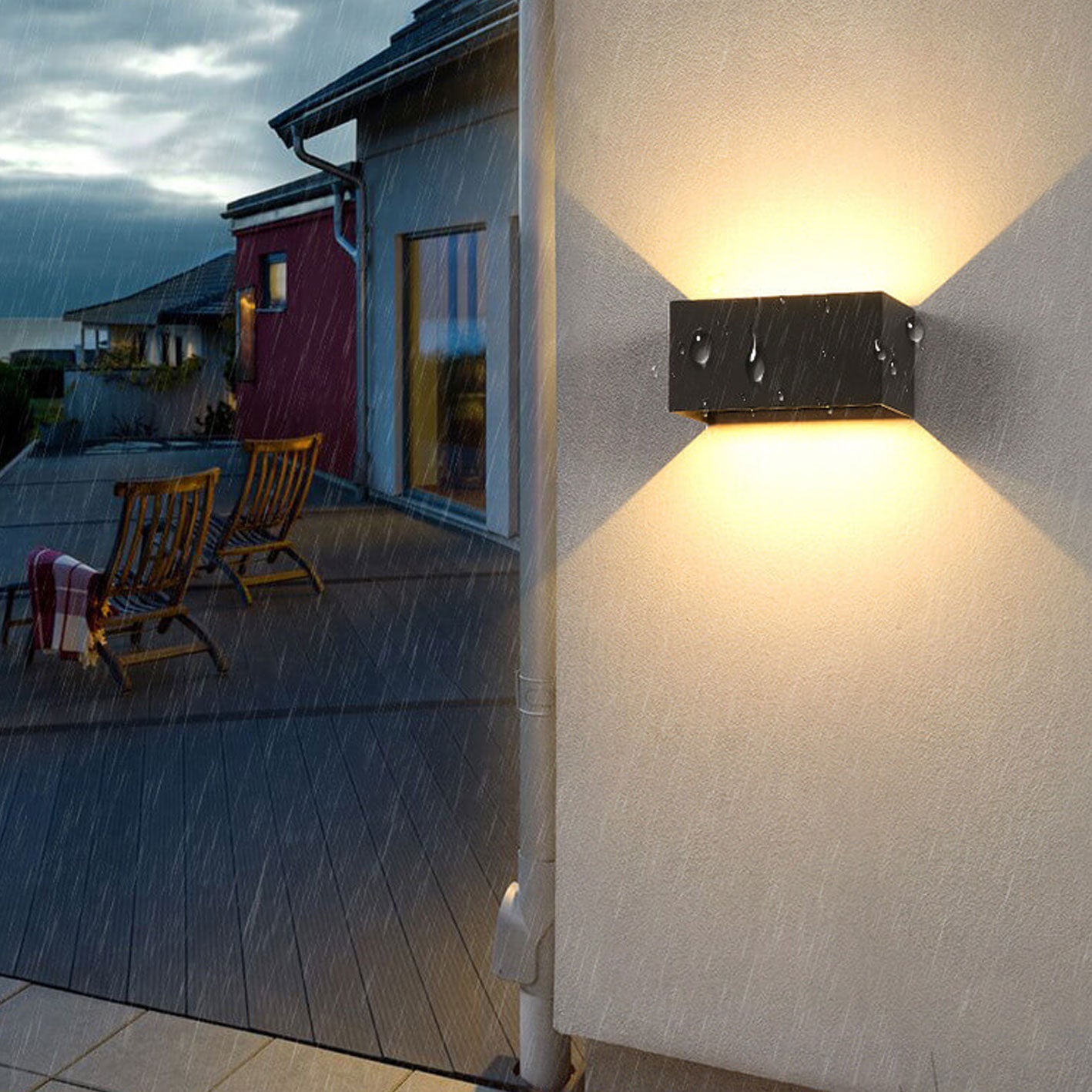 Moderne Outdoor wasserdichte rechteckige LED Up-and-Down beleuchtete Außenwandlampe | Brehn
