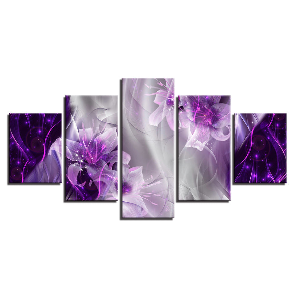 Fantasy Purple Lilien 5 Stück - Leinwand Wandkunst Gemälde