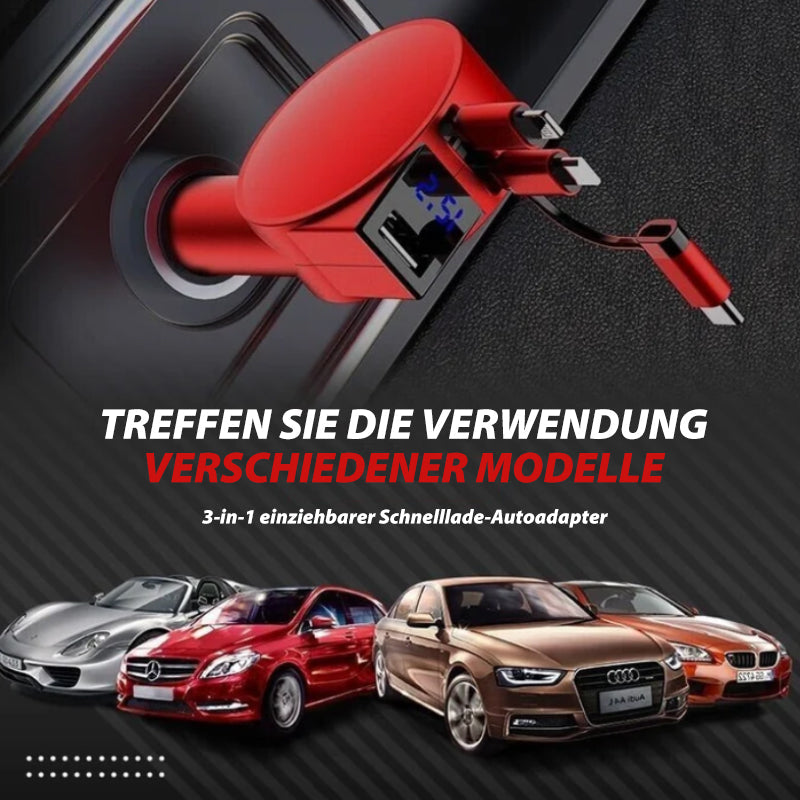 Brehn | 3-in-1 einziehbarer Schnelllade Autoadapter