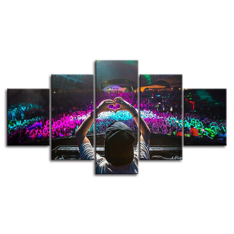 5-teilige überfüllte DJ-Konzert - Leinwand Wandkunstmalerei