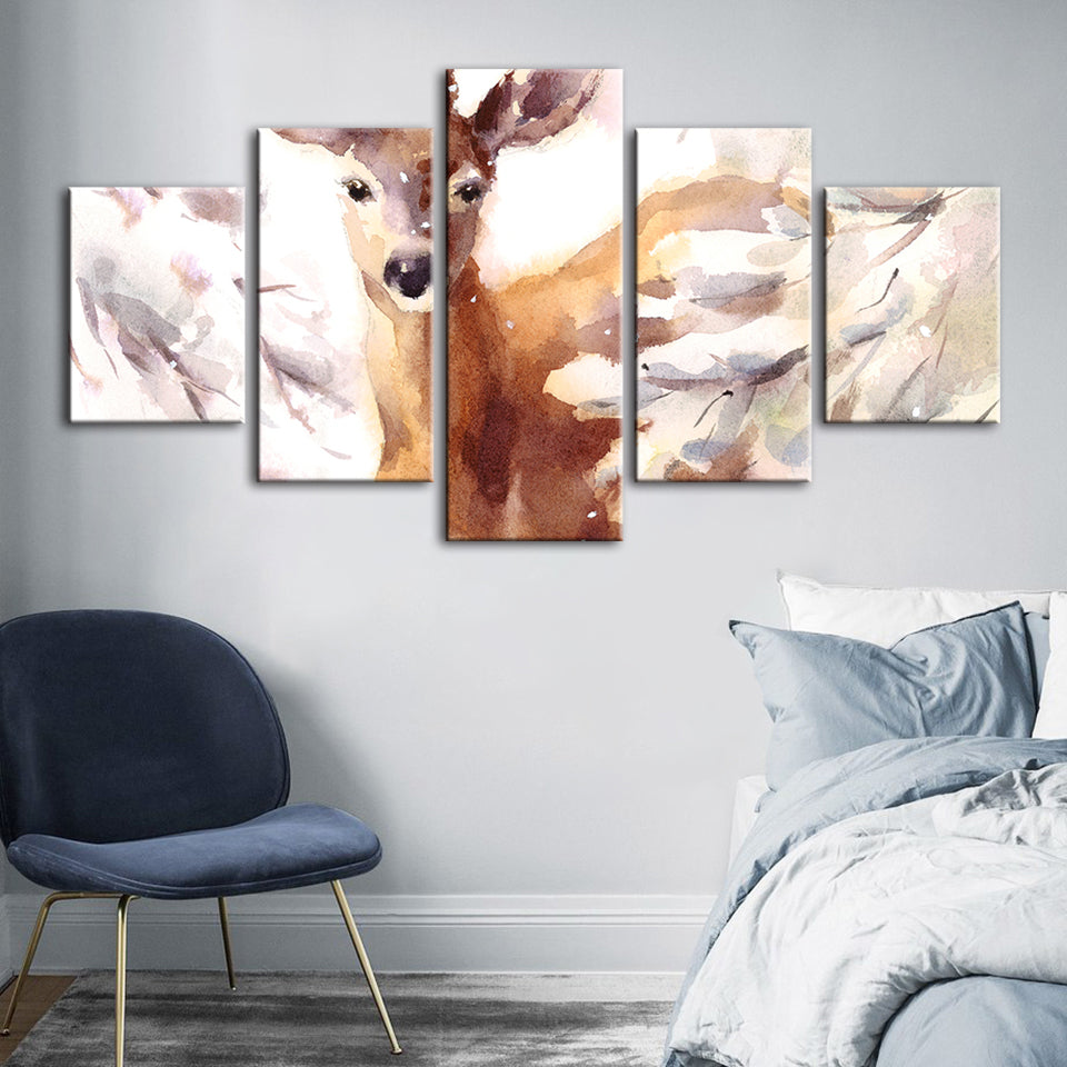 5 Stück Jung Eleganter Hirsch - Leinwand Wandkunst Malerei