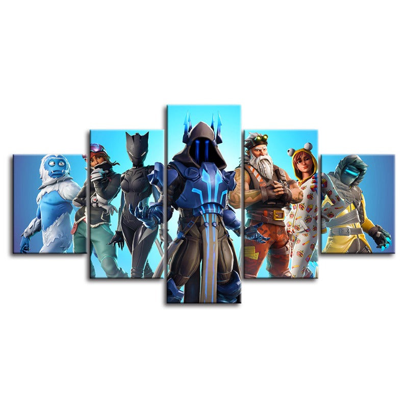 Fortnite Battlegrounds: 5teilige Leinwand Wandkunstset - Wasserdicht, UV-geschützt, hochauflösende Drucke