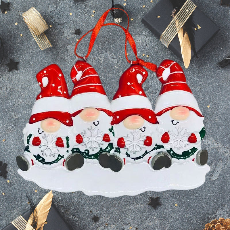 Brehn | 4 Namen-Anpassbare Familien-Weihnachts Weihnachtsbaumdekoration Ornament mit Namen-Zwerge Familie