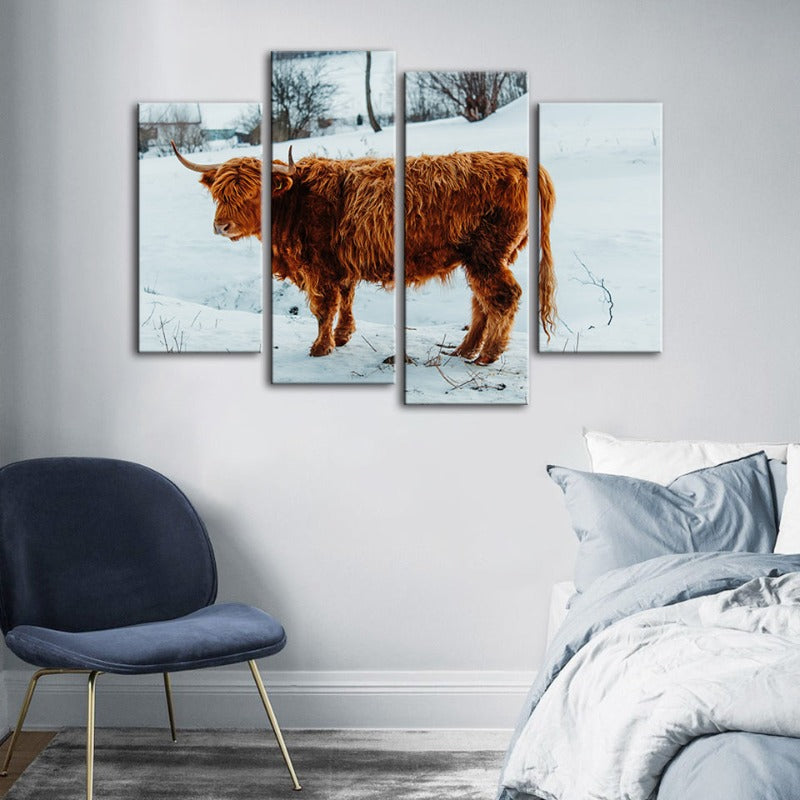 4-teilige lockige Kuh - Canvas Wandkunstgemälde
