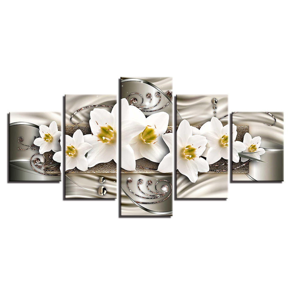 Klassische Weiße Blumen 5 Teile - Leinwand Wandkunst Gemälde