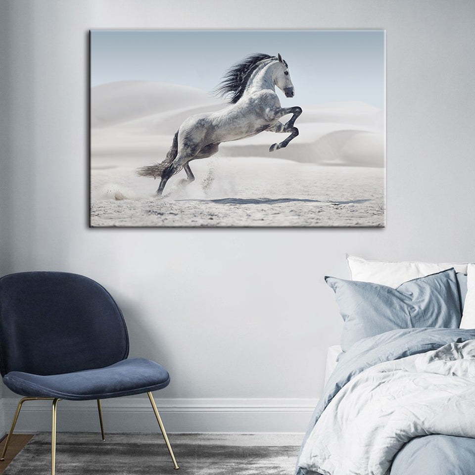 Springendes weißes Pferd - Leinwand Wandkunst Malerei