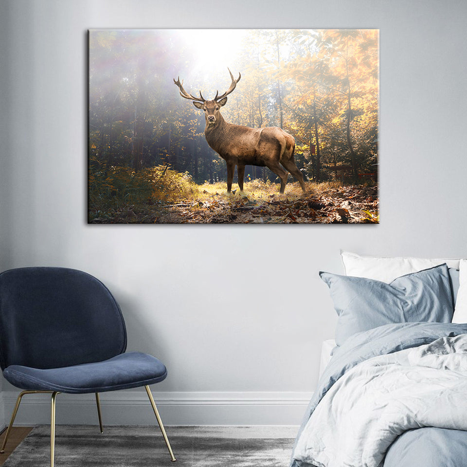 Majestätischer Hirsch Im Wald - Leinwand Wandkunst Malerei