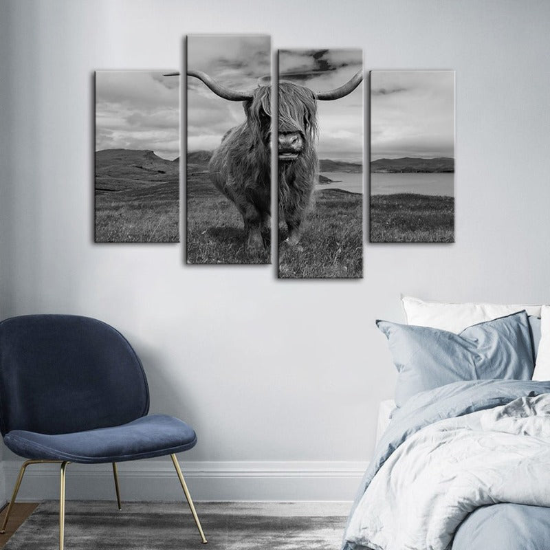 4-teilige Schwarz-Weiße Kuh - Leinwand Wandkunst Malerei | Brehn