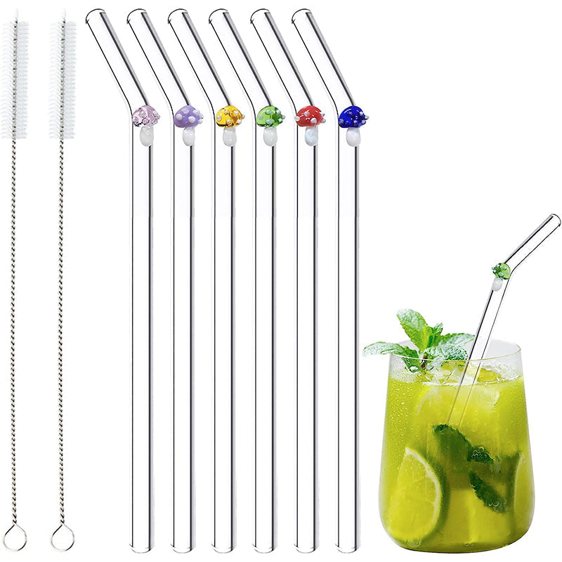 6 PCS Wiederverwendbare Buntglasstrohhalme mit Reinigungsbürste | Brehn