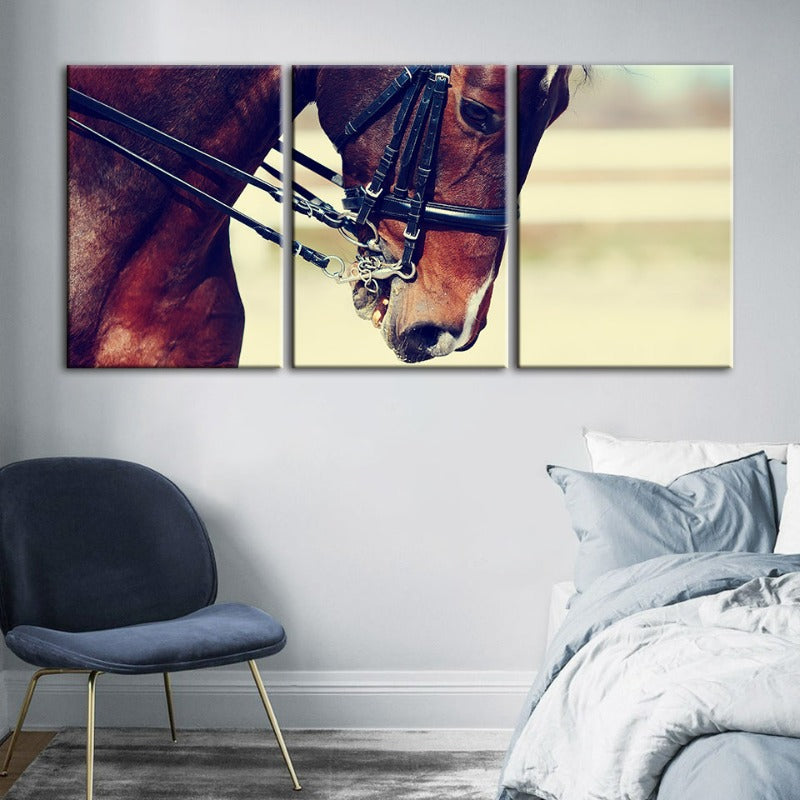 Anmutige Halfter-Pferde-Canvas Wandkunst Malerei 3 Teile