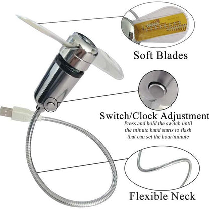 USB Ventilator mit LED-Uhrbeleuchtung | Brehn