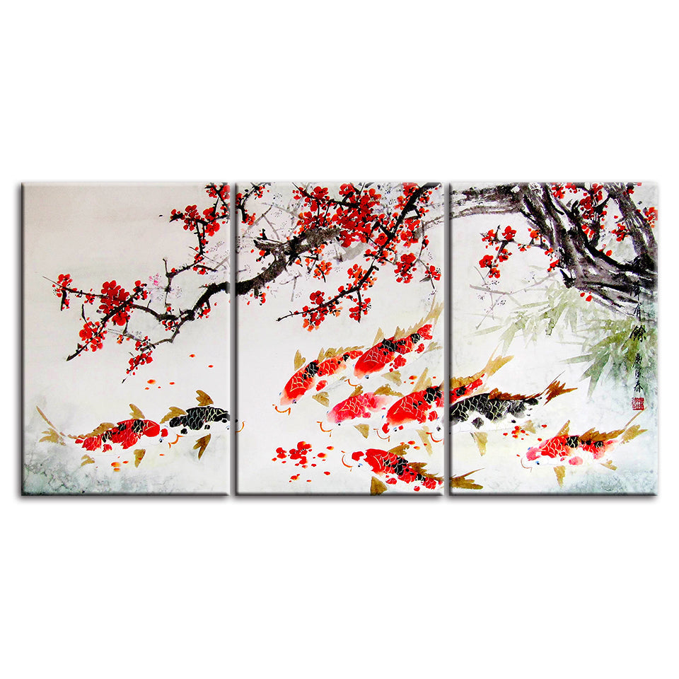 Dreiteiliges Leinwandbild „Roter Koi“