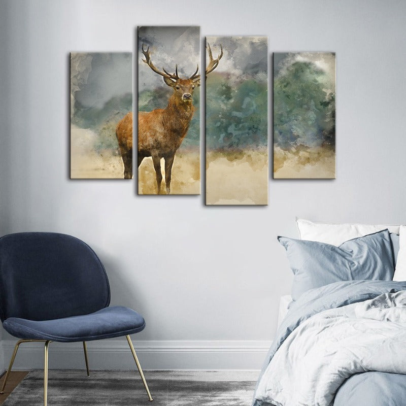 4-teilige Aquarell Ebenholz Hirsch - Leinwand Wandkunstmalerei