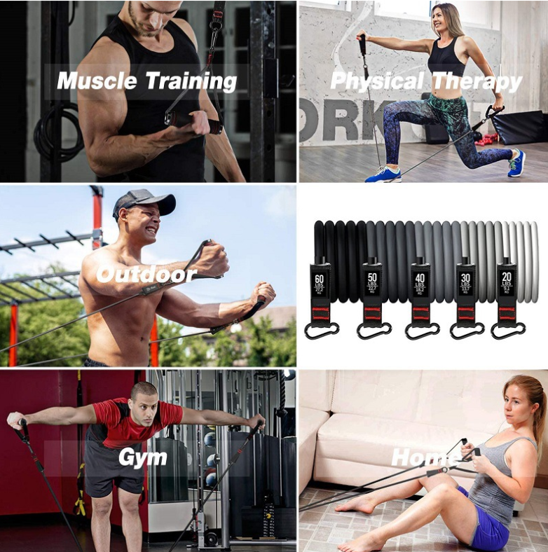 Widerstandsband-Set für Ganzkörpertraining und Rehabilitation mit Griffen, Knöchelmanschette und Türanker