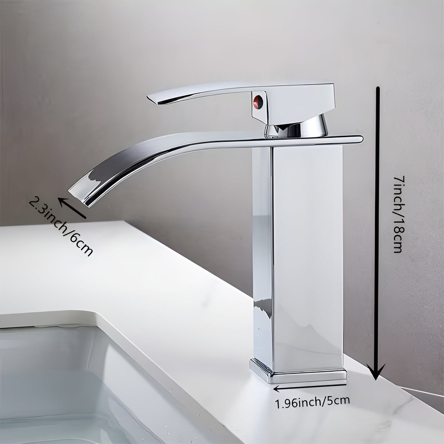 Edelstahl-Waschtischarmatur – Wasserfallauslauf mit Warm- und Kaltwasser | Einloch-Mischbatterie im Brehnack-Design für das Badezimmer