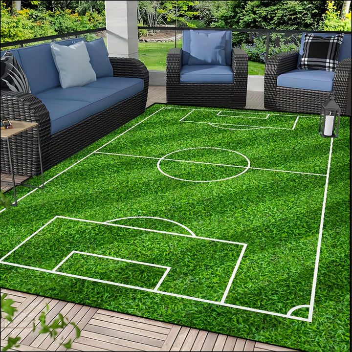 Vivolux | Fußballfeld Muster Teppich - rutschfester waschbarer Lounge-Matten für Wohnzimmer, Schlafzimmer, Garten oder Gaming-Zimmer