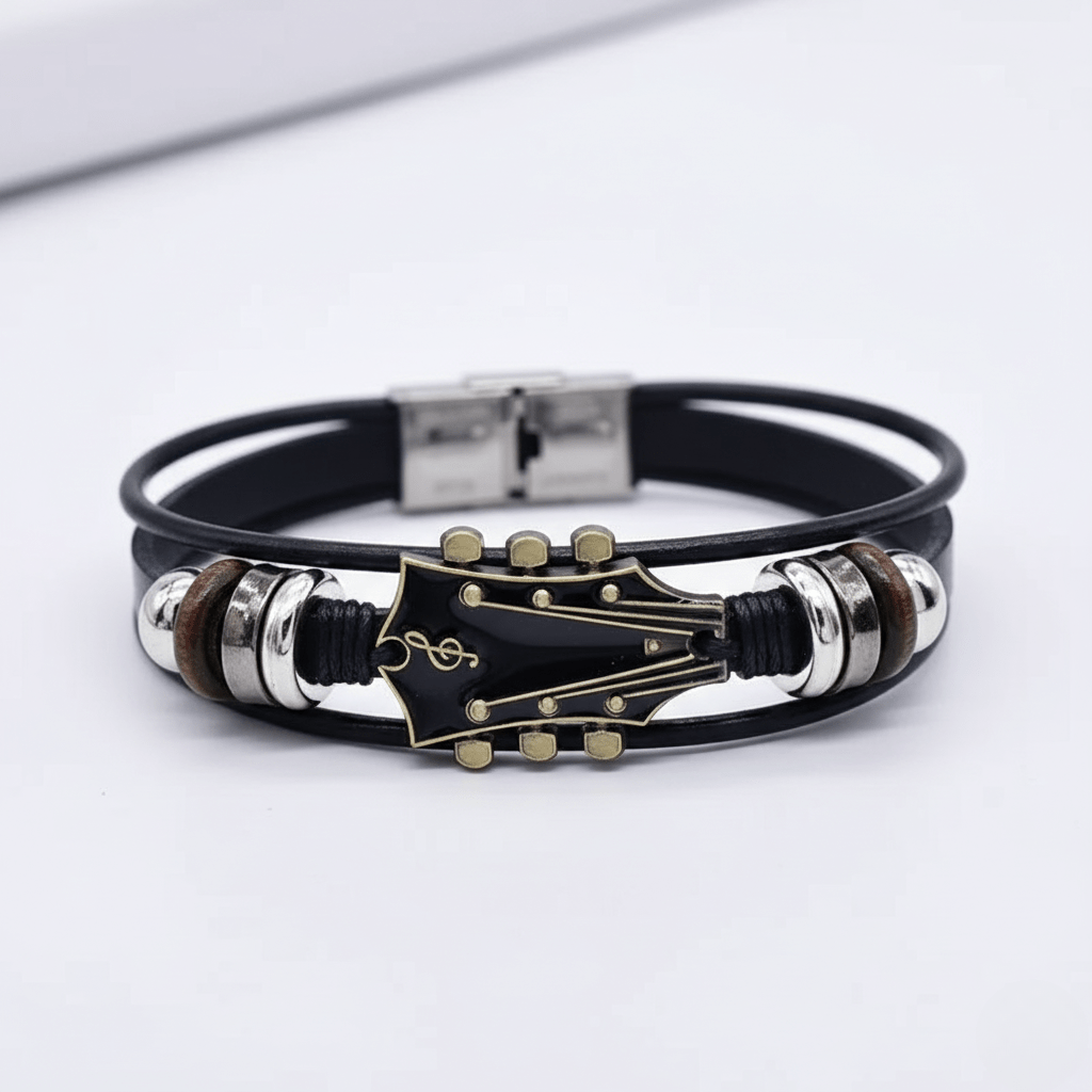 Lederarmband mit Gitarrenmotiv