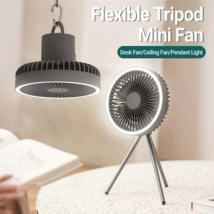 Wiederaufladbarer 10.000mAh Camping Ventilator mit LED-Beleuchtung und Powerbank | Brehn