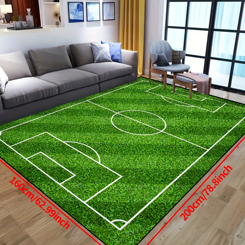 Vivolux | Fußballfeld Muster Teppich - rutschfester waschbarer Lounge-Matten für Wohnzimmer, Schlafzimmer, Garten oder Gaming-Zimmer