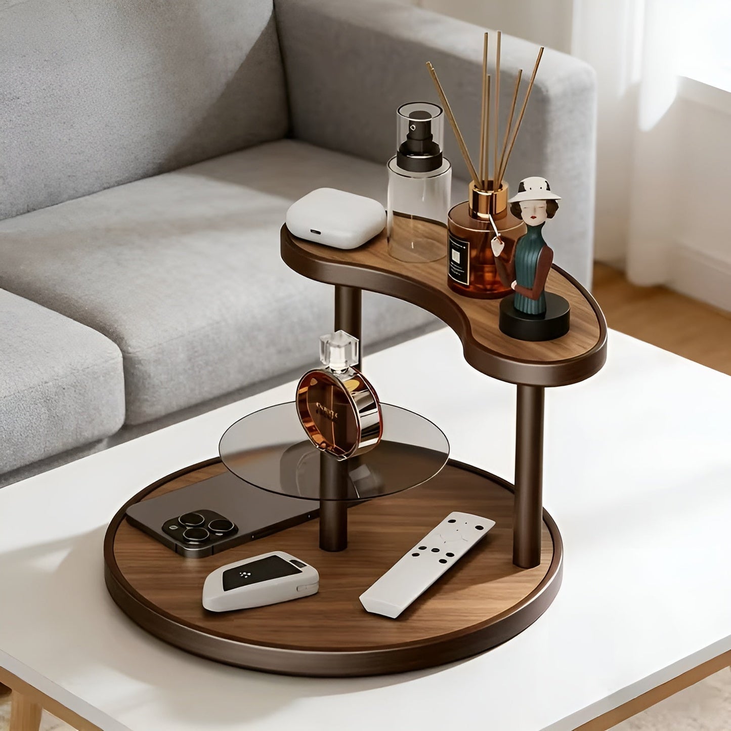 Drehbarer Make-up-Organizer aus Holz – 3-stufig und stabil | Praktische Aufbewahrung für Kosmetikartikel