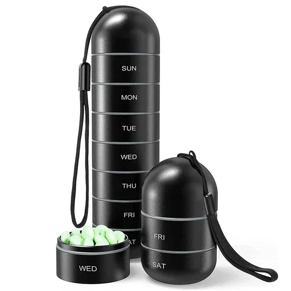 MediSafe Weekbox – Wasserdichter Pillenorganizer aus Aluminium mit 7 Fächern